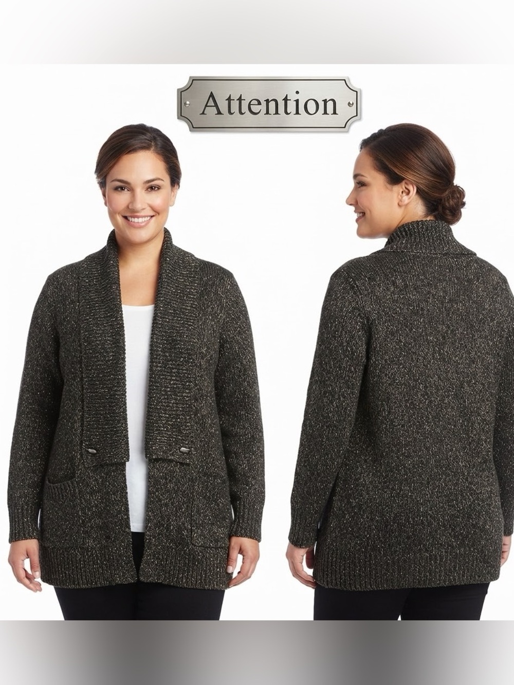 Attention Open Front 2 Pocket Cardigan Large